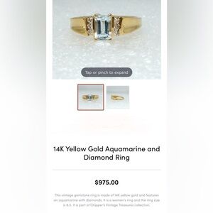 14K Yellow Gold Aquamarine and Diamond Ring
